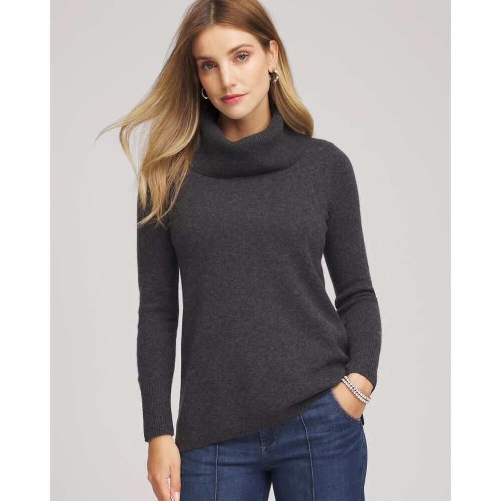 Chico's Sz 0 US S 4 Tunic Sweater Mallie Cowl‎ Neck Black Pullover Long Women's